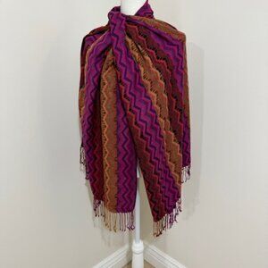 Woven Cashmere Silk Scarf Wrap Zigzag Chevron Pattern Boho Made in Nepal